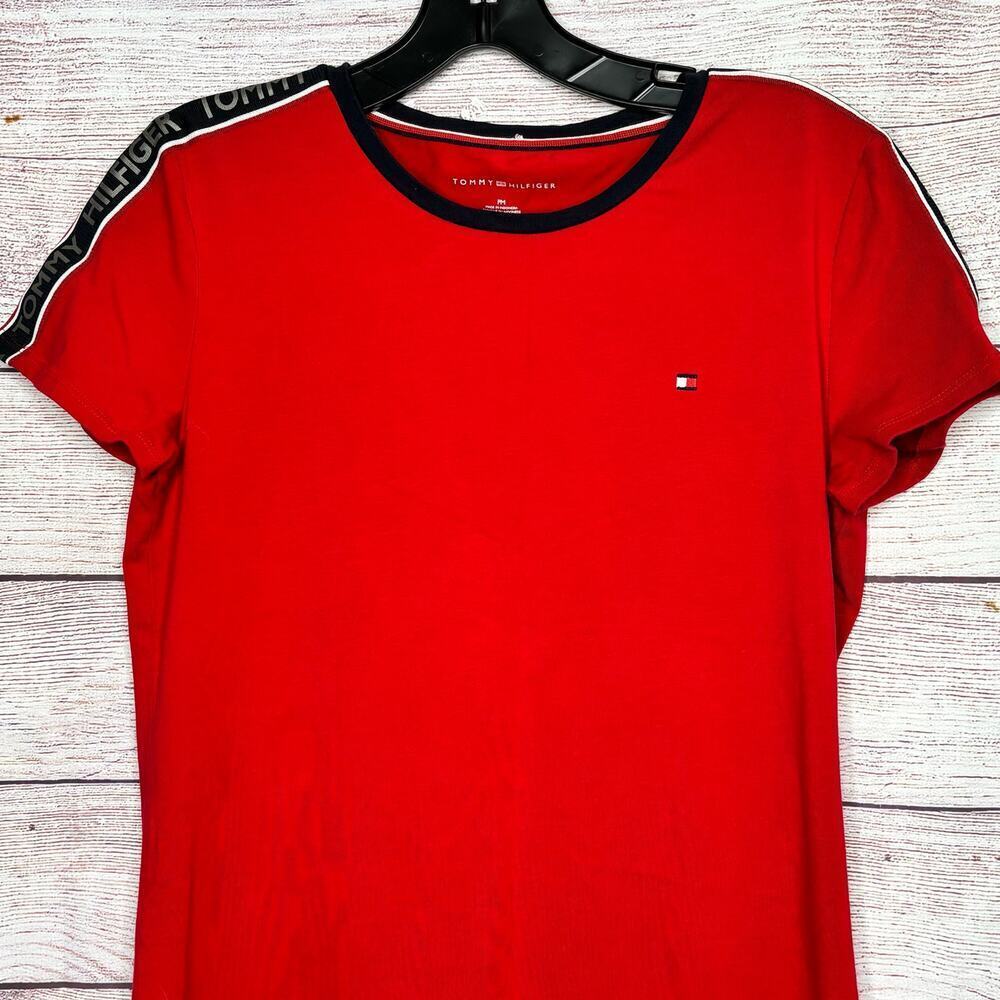 Tommy Hilfiger Red Short Sleeve Trendy Y2K Vibes T-Shirt Dress Medium Petite - Picture 5 of 10